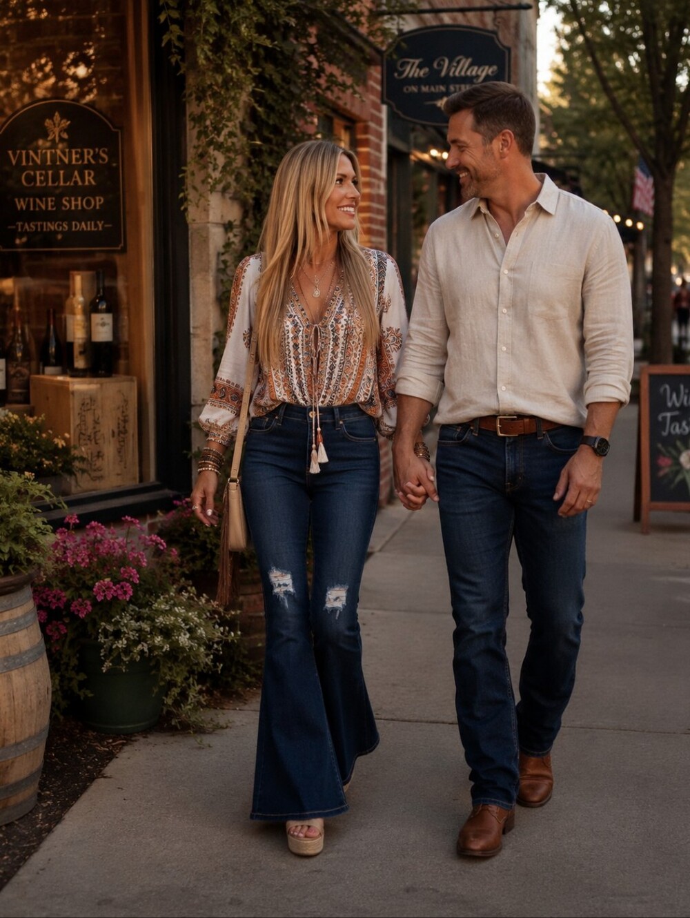 Dark Blue Distressed Flare Jeans